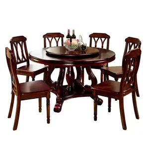 Klassieke Restaurant Banket Hand Crafted Traditionele Vol Gesneden Ronde Massief Houten Eetkamer Eettafel En Stoel Sets