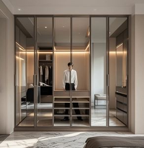 Armarios, Muebles de Dormitorio, Gabinete de Almacenamiento de MDF con Laminado de Melamina, con Puerta de Espejo, Madera Maciza - Product Image 2