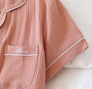 Pigiama in due pezzi in cotone 100% crêpe mussola Set da notte <span class=keywords><strong>abbigliamento</strong></span> da notte corto per <span class=keywords><strong>abbigliamento</strong></span> <span class=keywords><strong>premaman</strong></span> da <span class=keywords><strong>donna</strong></span> - Product Image 4