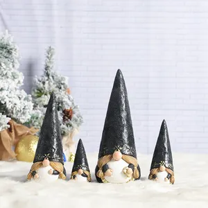 Natal Boneka Gnome Nordic Elf Figurine, Natal Set Norwegia Hitam Resin Patung Gnome/