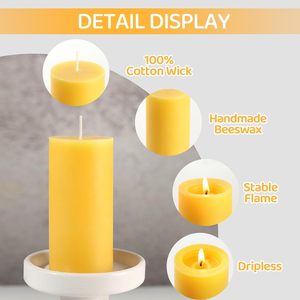 6 Pack Natural Beeswax Pillar <strong>Candles</strong> 100% Pure Beeswax-210 Hours <strong>Long</strong> <strong>Burning</strong> Unscented Dripless Smokeless Wedding Emergency - Product Image 5