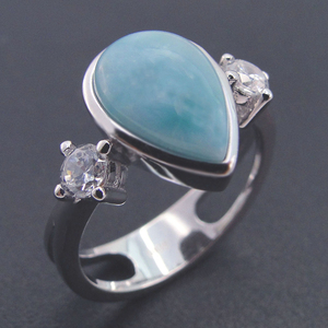 Elegant Jewelry 925 Sterling Silver Jewelry Natural Blue <b>Ring</b> Pear Shape With Round AAA+ <b>CZ</b> Genuine Larimar <b>Ring</b> for Gift <b>Rings</b> - Product Image 4