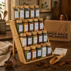 Portaspezie Multilivello da Cucina, Organizzatore a Scala <span class=keywords><strong>in</strong></span> <span class=keywords><strong>Legno</strong></span> per Tavolo, <span class=keywords><strong>Porta</strong></span> Stoviglie e Contenitori per Utensili da Pulizia - Product Image 6