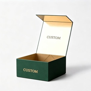 Custom Dark Green Magnetic Flip Paper <b>Gift</b> <b>Box</b> Gold Foil Logo <b>Empty</b> Rigid Cardboard Packaging <b>Box</b> <b>for</b> Cosmetic Jewelry Perfume - Product Image 2