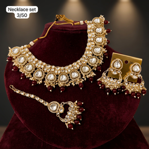 Handcrafted Wedding Bridal Kundan Choker Emerald Green Gemstone Bead Fringe Necklace Earring <b>Set</b> Matching Chandbalis Maang Tikka - Product Image 2