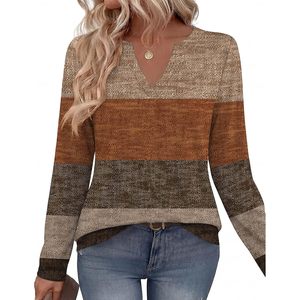 Womens <b>Long</b> Sleeve V Neck Sweater Knitted Casual Work <b>Top</b> Contrast Color Elastic Fit - Product Image 2