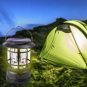 Lampes solaires de Camping rétro à LED, rechargeables, à intensité réglable, de couleur blanche chaude