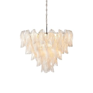 Mới nhất sang trọng <span class=keywords><strong>LED</strong></span> vòng đám mây màu trắng kính lá Murano đèn chùm ánh sáng đèn trong nhà kim loại Trần Mặt dây chuyền treo đèn - Product Image 4
