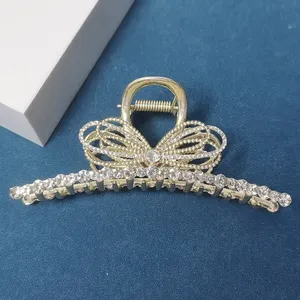 Pinza para el pelo de placa de metal de alta calidad, colgante de mariposa francesa, abrazadera de aleación trasera para el pelo, pinza de tiburón elegante