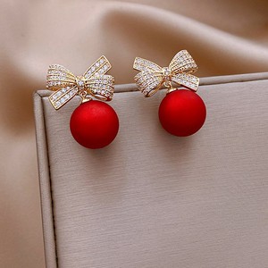 Worparsen Faux Pearl Drop Earrings - Heart Bowknot Dangle With Rhinestones, 1.18" Length