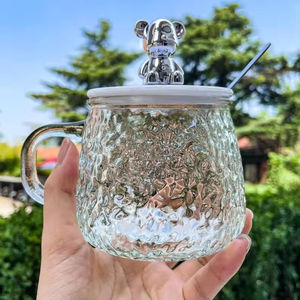 Venta al por mayor de fábrica: Taza con tapa de oso, botella de agua de vidrio, taza de café, taza para té y zumo, para el hogar, con cuchara - Product Image 3