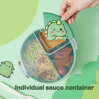 Lonchera Infantil de 3 Compartimentos, Apta para Microondas, de Calidad Alimentaria, para Estudiantes de Primaria, Diseño de Dinosaurio