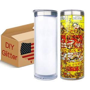 Vasos de Acero Inoxidable Blancos de 20 oz para Sublimación, con Purpurina, Estilo Bola de Nieve, Preparados Parcialmente, con Tapas Deslizantes - Product Image 1