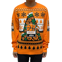 Pull tricoté de Noël personnalisé en jacquard à motif d'arbre de basket-ball, col rond, manches longues, couleur orange, vente en gros