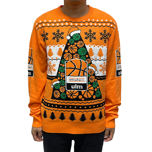 <span class=keywords><strong>Pull</strong></span> tricoté jacquard à col rond et manches longues, motif arbre de Noël, orange, personnalisé, vente en gros d'usine, idéal pour les cadeaux de fin d'année - Product Image 1