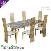 Vente chaude Banquet Evets Mariage En Acier Inoxydable Rectangle De Luxe Table À Manger Et Chaises Pour La Fête De Mariage