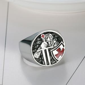 Anillo de Acero Inoxidable al por Mayor con Cruz Roja, Caballeros Templarios, Casco de Guerrero y Escudo, Joyería - Product Image 4
