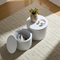 Ensemble de tables basses de rangement rondes cannelées blanches élégantes pour la maison