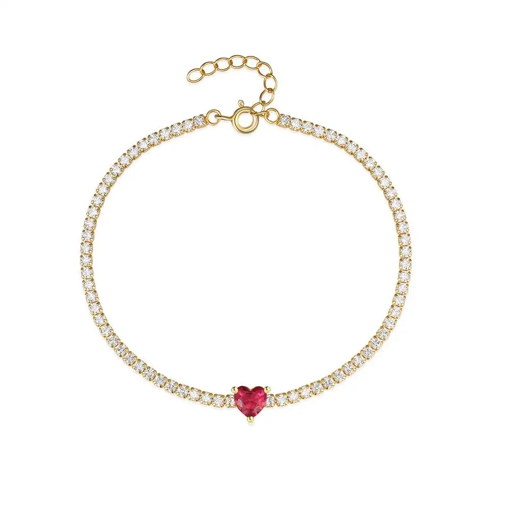 Nuovo arrivo all'ingrosso personalizzato S925 argento Sterling cuore 5A zircone catena da Tennis braccialetto d'oro braccialetto di gioielleria raffinata per le donne