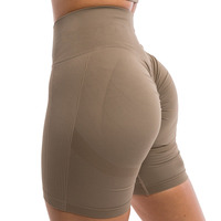 Vrouwen Hoge Taille Compressie Naadloze Geribbelde Scrunch Terug Yoga Shorts