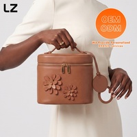 Bolsa de Maquiagem em Couro PU LZ, Estojo de Viagem para Cosméticos, Organizador de Necessaire para Mulheres, Caixa Cosmética Grande com Espelho