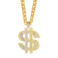 Hip Hop Rap altın renk abd doları kolye kolye lüks Rhinestones dolar para sembol kolye kaya takı aksesuarları için
