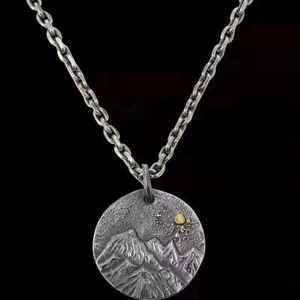 Collar de Pareja de Acero Inoxidable con Dije de Sol y Luna, Collar de Pareja con Montañas y Agua Corriente, Joyería Fina para Parejas - Product Image 4