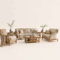 Ensemble de canapés en cuir PU doré Royal Vintage C018, avec sculptures en bois ornées, meubles haut de gamme, salon de réception commercial haut de gamme