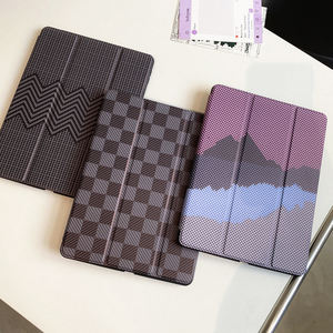 Échiquier Texture support 3 plis couverture en cuir pour <span class=keywords><strong>iPad</strong></span> <span class=keywords><strong>5</strong></span> 6 7 8 9 10e génération étui Air Pro 2024 MINI 3 4 Pro 11 12.9 13 pouces - Product Image 5