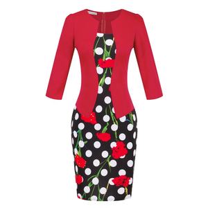 Falso in due pezzi matita Aderente In Pizzo Più Il vestito <span class=keywords><strong>da</strong></span> formato del vestito stampa Floreale a maniche lunghe Con Cintura ufficio vestiti dalle donne - Product Image 2