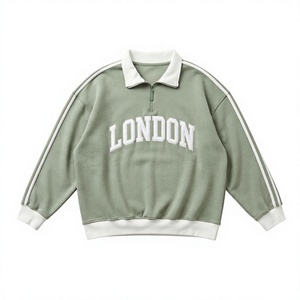 เสื้อสเวตเชิ้ตผู้หญิงแบบกันน้ำ ผ้าฟลีซ โพลีเอสเตอร์/คอตตอน สีพื้น ซิป ¼  คอปกพับ แขนยาว สไตล์หวานๆ สำหรับใส่ในฤดูใบไม้ร่วง - Product Image 1