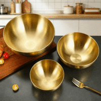 Bol de service FLEY de style coréen en acier inoxydable, couleur argent et or, pour œufs, salades, ramen, soupes, ustensile de cuisine antidérapant