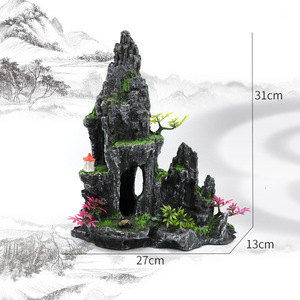 ของตกแต่งตู้ปลาถ้ำหินรูปวิวภูเขาภูเขาเทียมตกแต่งตู้ปลาตู้ปลาสำหรับถ้ำปลาที่หลบซ่อนตัวของปลากัด - Product Image 6