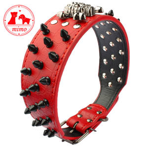 2 "ワイドスパイクスタッズ付きレザー犬の首輪弾丸リベットクールスカルペットアクセサリー大型犬用ピットブルボクサーS-XL - Product Image 2
