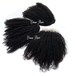 VMAE Natural Raw Virgin Afro Curl Onda ondulada HD Cierre Frontal de encaje transparente Línea de cabello de bebé Trama de cabello <span class=keywords><strong>humano</strong></span> Bundle Deal - Product Image 2