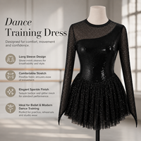 Robe de travail pour patinage artistique pour femme, à manches longues, en maille à strass et paillettes, en fibre de polyester antibactérienne, cinq couleurs unies, Ice