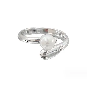 Großhändler Süßwasser Perlen ring S925 Sterling Silber verstellbare Ringe Damen schmuck