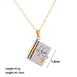 Collar con Colgante de Libro Deportivo de Acero Inoxidable, Regalo del Día de San Valentín, Joyería Conmemorativa Abrible y Legible, Chapado en Oro de 18K - Product Image 6