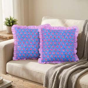 Funda de Almohada Estampada a Mano con Diseño Floral Rosa, Hecha en India, de Algodón Suave, para Sofá, Cama o Cojín - Product Image 2