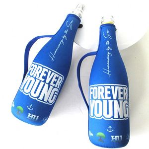 Striped Neoprene Champagne Zip-Up Wine Cooler Sleeve with Webbing Handle Strap Wine <b>Bottle</b> Cooler Case - Product Image 6
