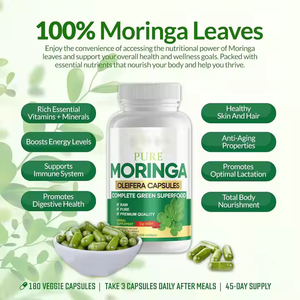 180 capsules d'extrait de feuilles de Moringa biologique 100% pur, capsules de poudre de feuilles de Moringa, complément alimentaire - Product Image 2