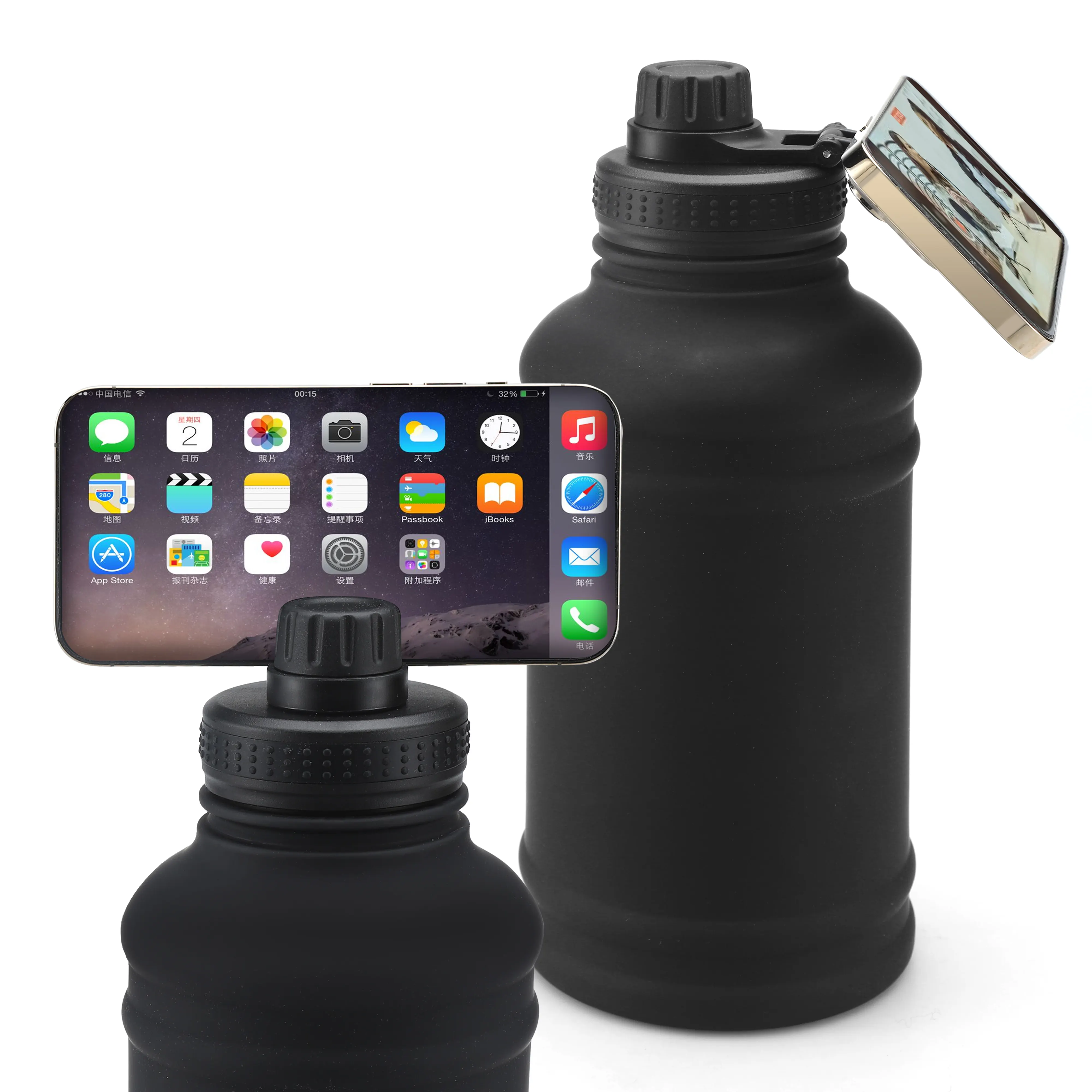 Nuovo 40 oz coperchio magnetico bottiglia di acqua porta telefono supporto regolabile di rotazione di 360 gradi bottiglia d'acqua per Iphone 15 14 13