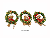 Ensemble de 3 ornements de couronne de Noël avec ours en peluche suspendu pour la décoration de la maison pendant les fêtes, pendentif chapeau de Père Noël et écharpe rouge
