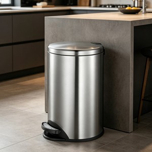 Stainless steel trash can with lid, foot-operated, European style, creative design, suitable for kitchen, living room, and - Product Image 1