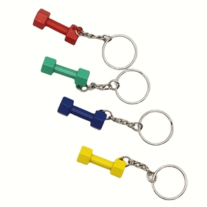 Llavero de metal con tres mancuernas personalizadas de felpa rosa DIY para gimnasio y fitness - Product Image 1