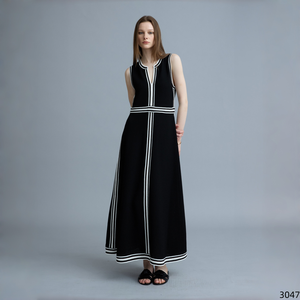 Abito lungo estivo da donna, nuovo arrivo, stile retrò, senza maniche, <span class=keywords><strong>in</strong></span> <span class=keywords><strong>maglia</strong></span>, scollo a V, con bordo a contrasto, linea ad A, orlo <span class=keywords><strong>svasato</strong></span>, casual, per vacanze - Product Image 4