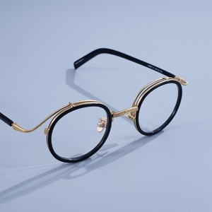 Vintage Round Metal Acetate Combo Eyeglass <b>Frame</b> Men Women Retro Carved Bridge Optical Glasses Custom Prescription Eyewear - Product Image 2