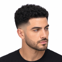 Prothèse capillaire homme bouclée afro en cheveux naturels, système de remplacement capillaire en dentelle française avec contour en PU, postiche noir naturel pour hommes