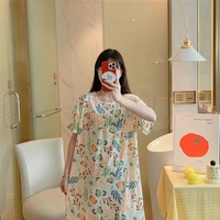 Robe de nuit douce pour femme, imprimé floral d'été, vêtements de détente amples, pyjama décontracté pour femme, robe de nuit fine à manches courtes