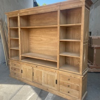 Bibliothèque de style campagnard français en bois recyclé, grand meuble de rangement rustique avec espace TV